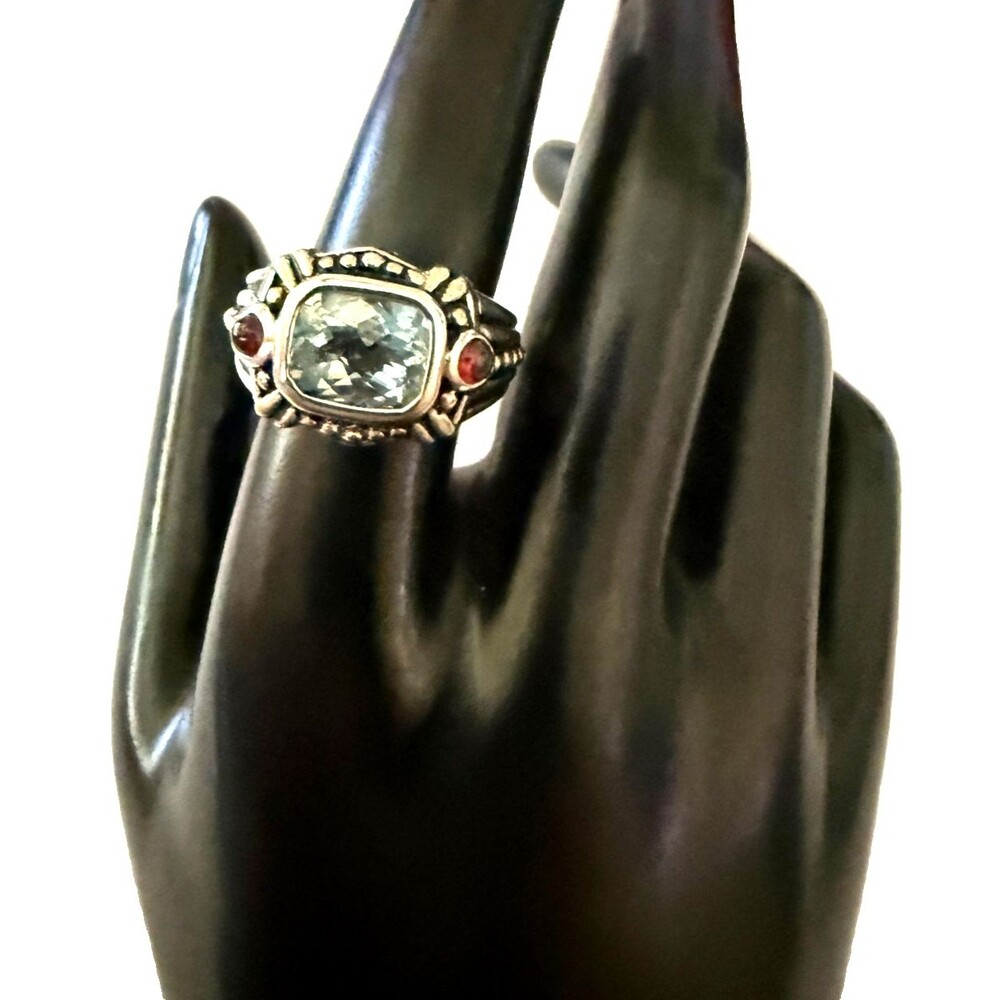 New Vintage 925 Sterling Silver Blue Topaz & Garnet Cocktail Ring Thailand Sz 9